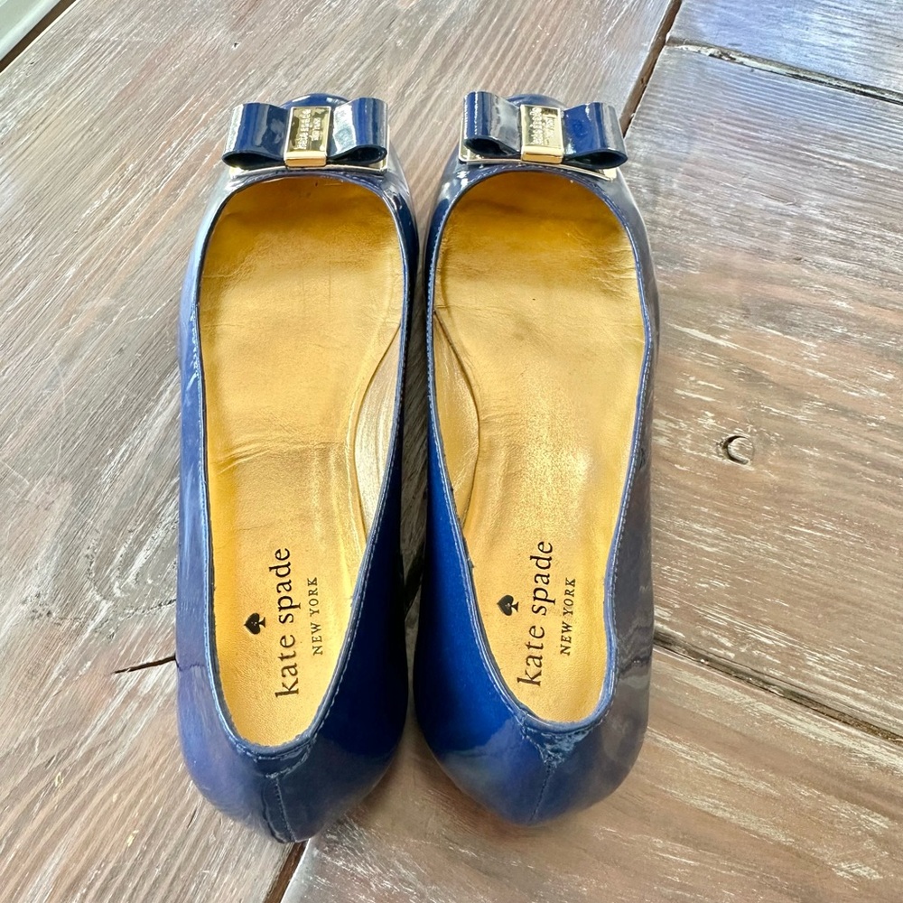 Kate Spade Navy Blue Patent Leather Ballet Flats With Bow Old Money Preppy - Picture 3 of 8